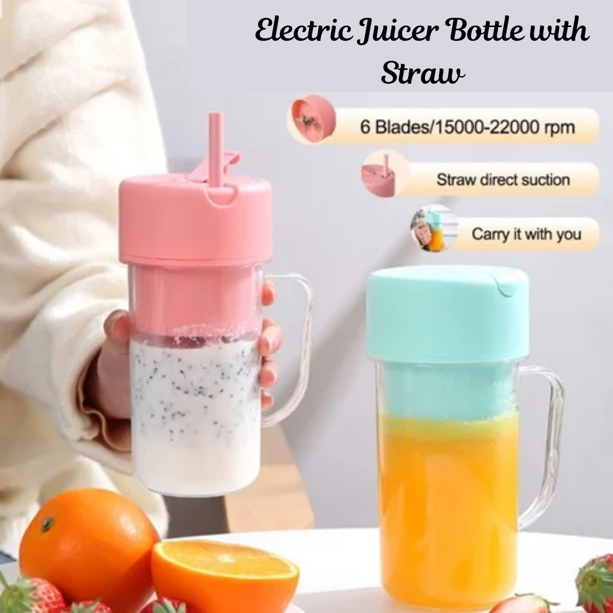Electric Juicer Bottle with Straw